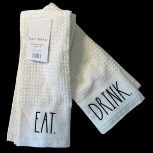 New RAE DUNN Eat Drink Kitchen Towels Set of 2 Towels